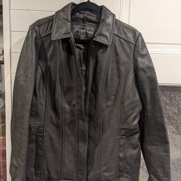 Eddie Bauer Women's Buffalo Leather Jacket Coat Lined Pockets - Picture 2 of 12